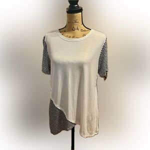 NWT Heimish USA Top White and Stripes Color Block Short Sleeve Size M High Low